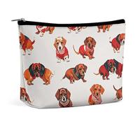 FHESDCW Trousse de maquillage romantique en cuir synthétique imperméable avec fermeture éclair - Motif chien saucisse