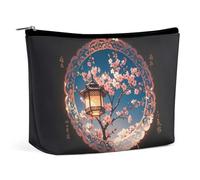 FHESDCW Trousse de maquillage ronde à motif lanterne pour femme en cuir synthétique étanche avec fermeture éclair - Organiseur de maquillage portable de voyage