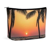 FHESDCW Trousse de maquillage Sunrise of on The Sea pour femme en cuir synthétique imperméable avec fermeture éclair - Organiseur de maquillage portable de voyage