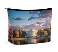 FHESDCW Trousse de maquillage The White House on The Lake pour femme en cuir synthétique imperméable avec fermeture éclair - Organiseur de maquillage portable de voyage