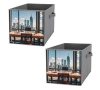 FHESDCW Urban Architecture Lot de 2 boîtes de rangement pliables avec poignées, cubes de rangement Oxford durables, pour la maison, l'étagère, le bureau, les voyages