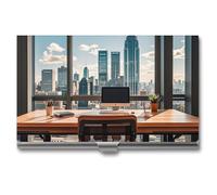 FHESDCW Urban Architecture - Porte-cartes de visite professionnel pour homme et femme, avec fermeture à boucle, compact et portable en métal pour employés de bureau, style, taille unique, classique