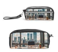 FHESDCW Urban Architecture Trousse à crayons de grande capacité avec fermeture éclair, trousse à maquillage étanche à suspendre pour voyage, trousse à crayons en cuir vintage pour homme et femme