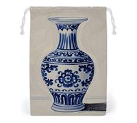 FHESDCW Vase chinois en porcelaine bleue avec cordon de serrage, pochettes réutilisables pour bijoux, sacs de rangement lavables pour cadeaux, bonbons, cosmétiques 12 x 18 cm