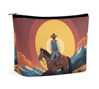 FHESDCW West Cowboy Trousse de maquillage pour femme en cuir synthétique étanche avec fermeture éclair Organiseur de maquillage portable