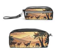 FHESDCW Wildlife Family Trousse à crayons de grande capacité avec fermeture éclair, trousse à maquillage étanche à suspendre pour voyage, trousse à crayons en cuir vintage pour homme et femme