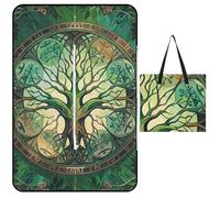 FHESDCW World Tree Couverture de pique-nique avec sac fourre-tout à fermeture éclair, imperméable, portable, légère, pliable, pour la plage, le camping, le parc, 150 x 100 cm