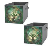 FHESDCW World Tree Lot de 2 boîtes de rangement pliables avec poignées, cubes de rangement Oxford durables, pour la maison, l'étagère, le bureau, les voyages