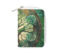 FHESDCW World Tree - Porte-cartes en cuir avec 20 emplacements pour cartes de crédit pour homme et femme, petit sac à main avec fermeture éclair