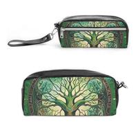 FHESDCW World Tree - Trousse à crayons de grande capacité avec fermeture éclair, trousse à maquillage étanche à suspendre pour voyage, trousse à crayons en cuir vintage pour homme et femme