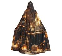 FHESDMN Cape à capuche imprimée « Merry Christmas and Happy New Year » pour adulte, unisexe, cape de sorcière à capuche pour Halloween, fête, costume de Noël
