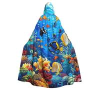 FHESDMN Cape à capuche imprimée poisson tropical corail monde sous-marin pour adulte unisexe, cape de sorcière pour Halloween, fête, costume de Noël