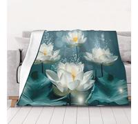 FHESDMN Couverture polaire en flanelle imprimée fleurs de lotus blanches, couverture de canapé, couvertures épaisses et moelleuses, adaptées à toutes les saisons, 101,6 x 76,2 cm