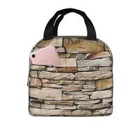 FHESDMN Rustic Rocks Sac à déjeuner isotherme imprimé mur de briques pour adultes/enfants, sac isotherme pour femme/homme - Boîte à déjeuner de travail et de voyage
