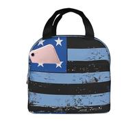 FHESDMN Sac à déjeuner isotherme rétro bleu fin imprimé drapeau américain pour adultes/enfants, sac isotherme pour femme/homme - Boîte à déjeuner de travail et de voyage