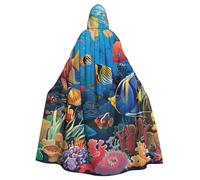 FHESDMN The Underwater World Cape à capuche avec imprimé poissons tropicaux pour adulte, unisexe, cape de sorcière pour Halloween, fête, costume de Noël