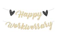 FHGG Bannière pré-enfilée « Happy Work Anniversary » à paillettes dorées pour travail, fête, bureau, fête sur le thème pas de bricolage