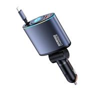FHGSPQWM Adaptateur de charge rapide pour véhicule haute vitesse 66 W avec câble rétractable de type C et port USB adapté pour téléphone, appareils mobiles, câble réglable pour voiture