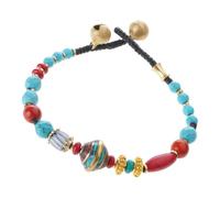 FHGSPQWM Bracelet tibétain unique en perles népalaises élégantes pour toutes les occasions avec cordon ciré turquoise et cuivre