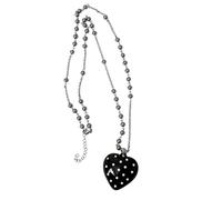 FHGSPQWM Longue chaîne de perles élégante avec breloques en forme de cœur et pois noirs pour fête, collier à pois noirs pour femme, One Size, Métal Résine, Pas de pierre précieuse