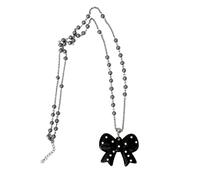 FHGSPQWM Longue chaîne de perles élégante avec breloques en forme de cœur et pois noirs pour fête, collier à pois noirs pour femme, One Size, Métal Résine, Pas de pierre précieuse