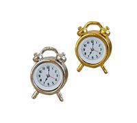 FHGSPQWM Lot de 2 horloges miniatures en alliage avec alarme, meubles décoratifs pour maison de poupée, décoration de bureau, étagère, décoration vintage en alliage de bronze, horloge dorée antique