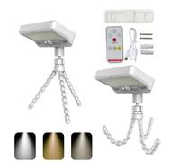 FHGSPQWM Lot de 2 lampes solaires à pince - 3 modes - Rechargeable - Pour jardin, terrasse, terrasse, éclairage solaire