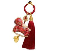 FHGSPQWM Porte-clés cadeau pour la célébration de l'année du cheval avec pompons tissés à la main et tissu doux avec décoration de voiture de bon augure, Rouge, taille unique
