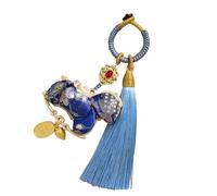 FHGSPQWM Porte-clés cadeau pour la célébration de l'année du cheval avec pompons tissés à la main et tissu doux avec décoration de voiture de bon augure, bleu marine, taille unique