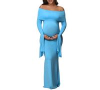 FHGSPQWM Robe de maternité élastique extensible qui s'adapte aux changements du corps tout au long de la grossesse, confortable pour une robe confortable et flexible, bleu, S