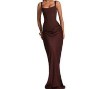 FHGSPQWM Robe longue pour femme à structure en écailles de poisson avec tissu polyester respirant plissé pour soirée Maxi, marron, S