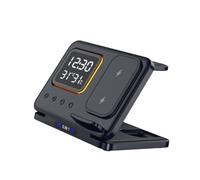 FHGSPQWM Station de charge multifonctionnelle en silicone, horloge numérique intégrée, veilleuse réglable, lampe de nuit pour téléphones portables, voyage, horloge de charge essentielle avec support