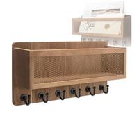 FHGSPQWM Support mural en bois pour entrée avec 6 crochets et compartiment de rangement pour courrier