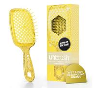 FHI Heat UNbrush Brosse Démêlante à Cheveux Secs ou Mouillés, Brosse à Cheveux Aérée, Brossage sans Douleur, Tous Types de Chevelure, Picots DuoFlex Antistatiques, Manche Léger, Jaune Ambre