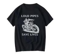 FHIAYRX Loud Pipes Save Lives Motorcycle T Shirt Men's Biker Birthday Funny Husband from Wife Short Sleeves Vintage Washed