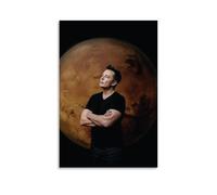 FHILTNMWC Poster Elon Musk sur toile encadrée avec cadre en bois intégré pour maison, chambre à coucher, garage, 60 x 90 cm, style sans cadre