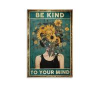 FHILTNMWC Poster sur toile avec cadre en bois intégré « Be Kind To Your Mind » - Art déco - 40 x 60 cm - Sans cadre