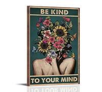 FHILTNMWC Poster sur toile avec cadre en bois intégré Be Kind To Your Mind - Art déco - 60 x 90 cm