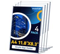 Fhintory Porte Affiche A4, 4 Présentoirs Flyer A4 Acrylique, Porte Documents A4 Incliné Transparent, Porte Nom Table pour Restaurant, Bureau, Magasin Comptoir