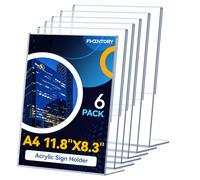 Fhintory Porte Affiche A4, 6 Présentoirs Flyer A4 Acrylique, Porte Documents A4 Incliné Transparent, Porte Nom Table pour Restaurant, Bureau, Magasin Comptoir