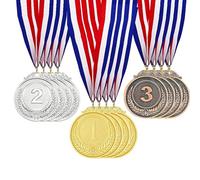 Fhioevt 12 Pièces Medaille Or Argent Bronze Medailles Olympiades Medaille Enfant en Métal Médailles Enfants avec Rubans de Cou pour Compétitions de Jeux,Anniversaire,Sport