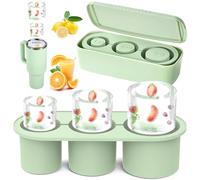 Fhioevt Bac à Glaçon en Silicone pour Stanley Cup Ice Mold Bac a Glacons avec Couvercle Glacons Moule à Glaçons à 3 Cylindriques Creux pour stanley cup Accessoires de 20-40 oz Bac à glacon (Vert)