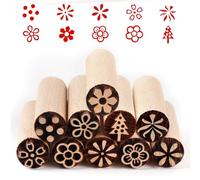 Fhioevt Lot de 10 tampons en bois et céramique - Avec poignée en bois et céramique - Décoratifs - Sculptés à la main - Pour modeler des biscuits en argile
