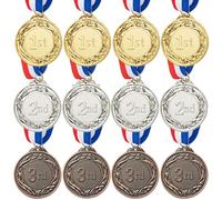 Fhioevt Lot de 12 Medaille Enfant Métal Médailles Or Argent Bronze Médaille pour Enfants avec Rubans de Cou médailles pour Compétitions Jeux Anniversaire Sport