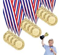 Fhioevt Lot de 12 Medaille Enfant Métal Médailles Or Medailles de Recompense Médaille d'or pour Enfants avec Rubans de Cou médailles Gold Medal pour Compétitions Jeux Anniversaire Sport