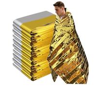 FHISKUNYU 10 Pièces Couverture de Survie d'urgence - 210x160cm Couverture Thermique en Pet - Couvertures Thermiques Imperméables pour Randonnée, Camping & Premiers Secours (Or/Argent)