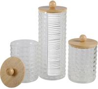 FHISKUNYU 3 Pièces Boîte Cotons-Tiges Transparente, Organisateur avec Couvercle, Boîte de Stockage pour Boules de Coton, Distributeur pour Salle de Bain