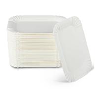 FHISKUNYU Assiettes de pique-nique blanches, assiettes en papier, vaisselle de fête écologique, assiettes rectangulaires en papier - 10x16 cm, lot de 200, assiettes à gâteau blanches.
