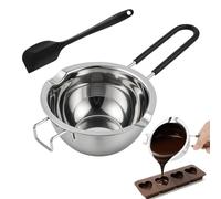 FHISKUNYU Bol Fusion Acier INOX 304 400ml - Bain-Marie avec Manchon Silicone Anti-Brûlure & Spatule Bleue pour Chocolat/Fromage/Beurre