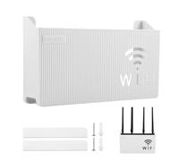 FHISKUNYU Cache Box Internet, Étagère pour Décodeur, Meuble Box Internet - Support Mural Organisateur de Câbles, Design Arrondi & Aéré, Blanc - Optimisation de l’Espace
